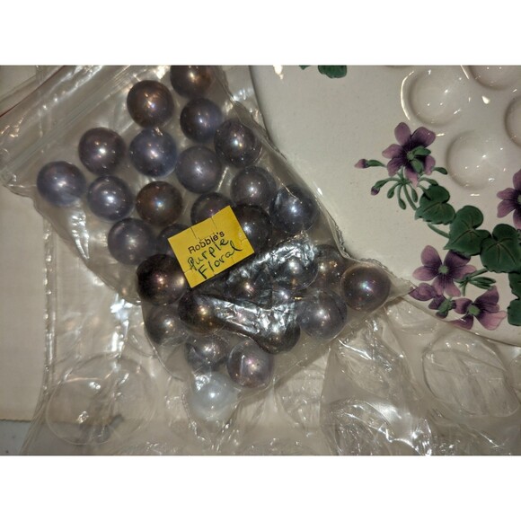 Vintage Ceramic Marble Solitaire Game Purple Flowers 8.25”Diameter- Estate Find - Picture 4 of 6